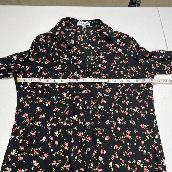 Express The Portofino Shirt Women's XS Floral Polyester Long Roll Tab Sleeves - Picture 6 of 8